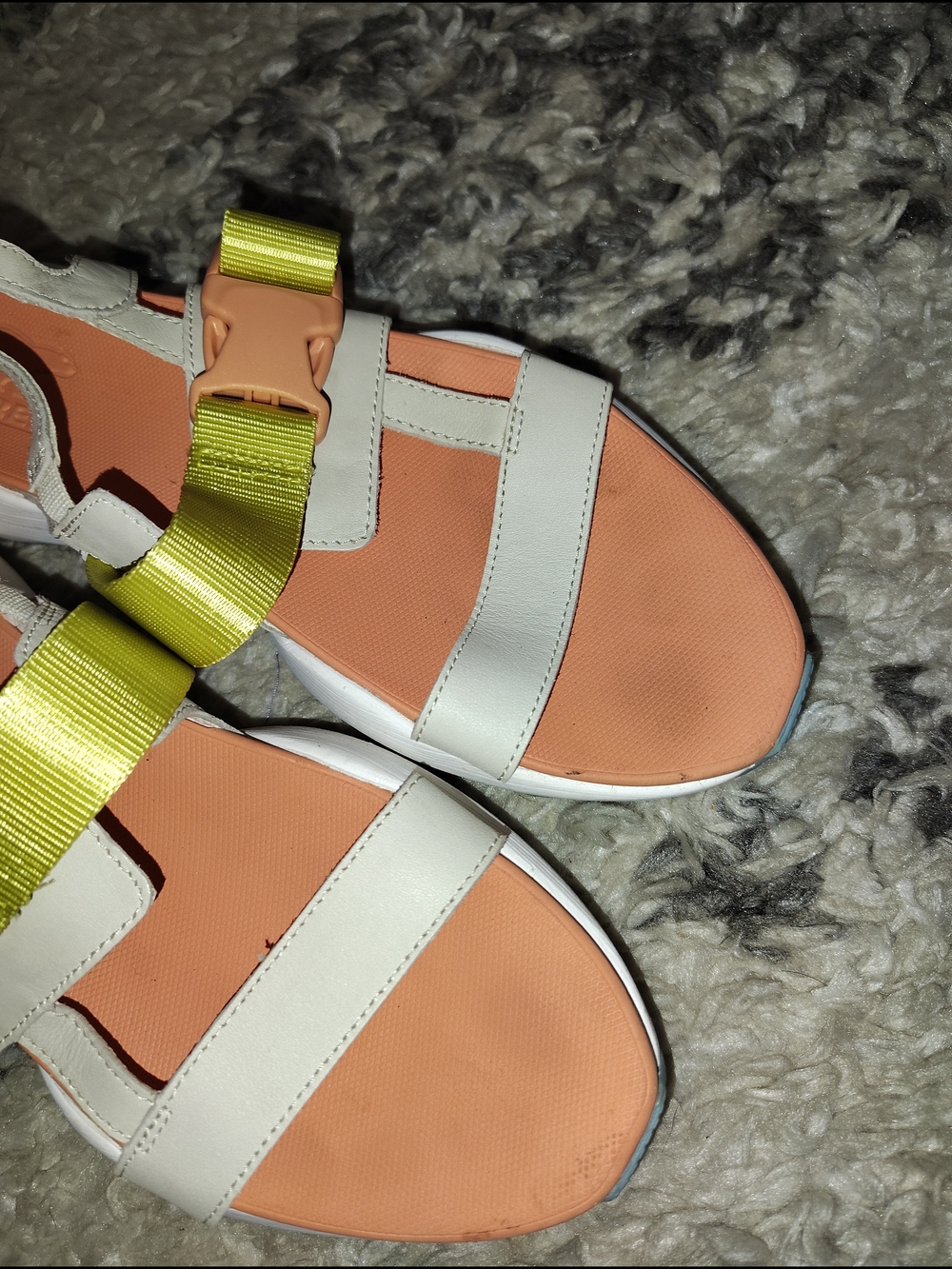 Sorel Peach and White Slingback Sandals with Lime Strap - Picture 2 of 5